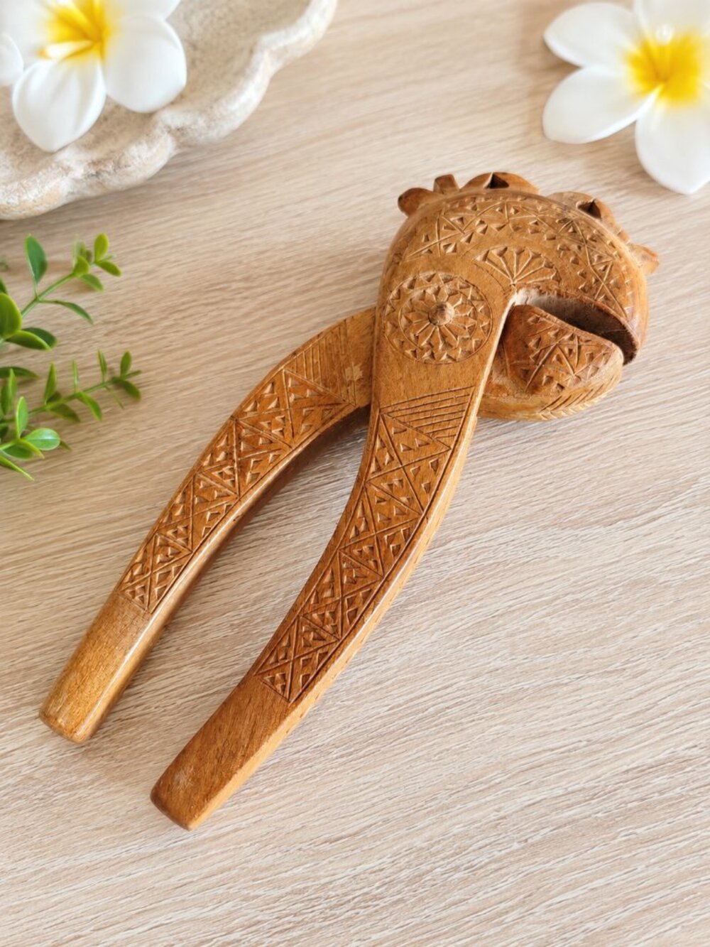 Vintage Hand Carved Wood Animal Nutcracker Eastern Folk Art Ornate Boho